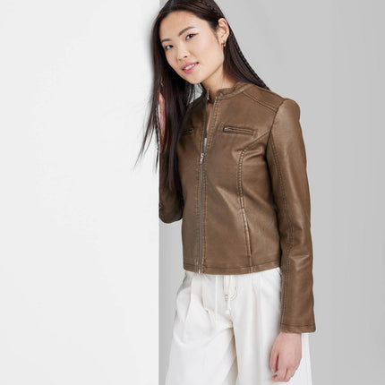 Women's Faux Leather Racing Jacket - Wild Fable™ Brown XXS