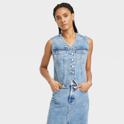 Women's V-Neck Denim Vest - Universal Thread™ Medium Wash XL