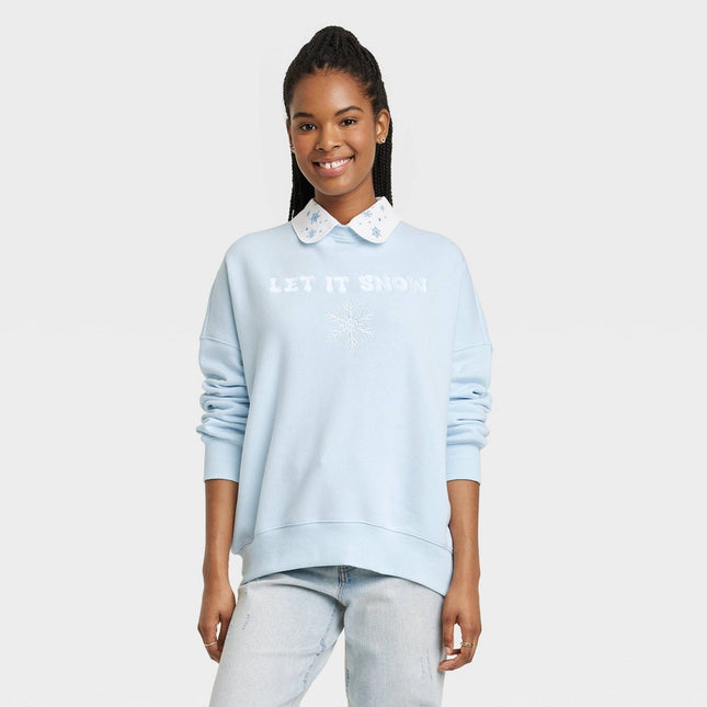 Women's Let It Snow Collared Graphic Sweatshirt - Blue M