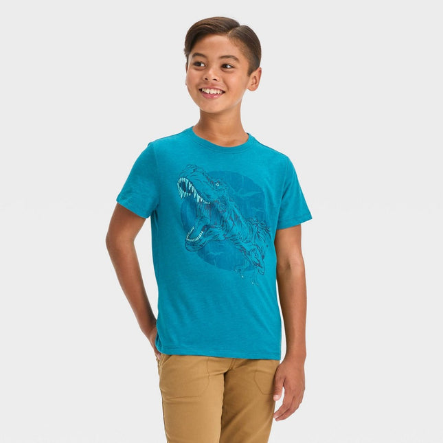 Boys' Short Sleeve Dinosaur Graphic T-Shirt - Cat & Jack™ Teal Blue XL
