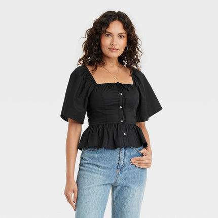 Women's Flutter Short Sleeve Corset Blouse - Universal Thread™ Black XS