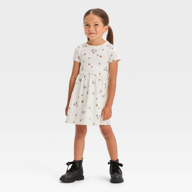 Toddler Girls' Stars Short Sleeve Dress - Cat & Jack™ Cream 4T