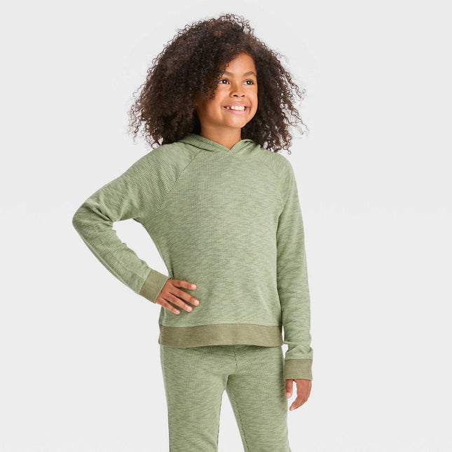 Girls' Cozy Pullover Hoodie Sweatshirt - Cat & Jack™ Olive Green L