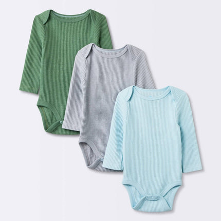 Baby 3pk Long Sleeve Waffle Bodysuit - Cloud Island™ Green 3-6M