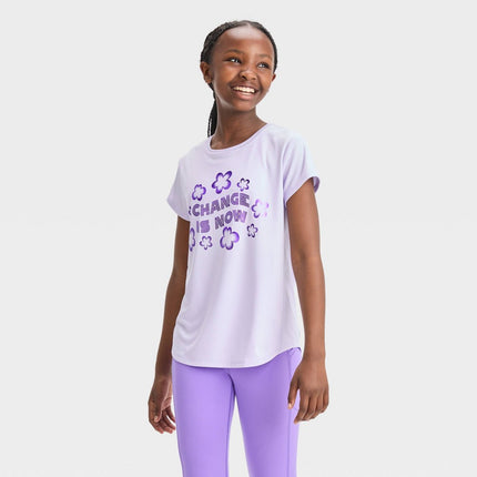 Girls' Short Sleeve 'Change Is Now' Graphic T-Shirt - All In Motion™ Lilac Purple XL