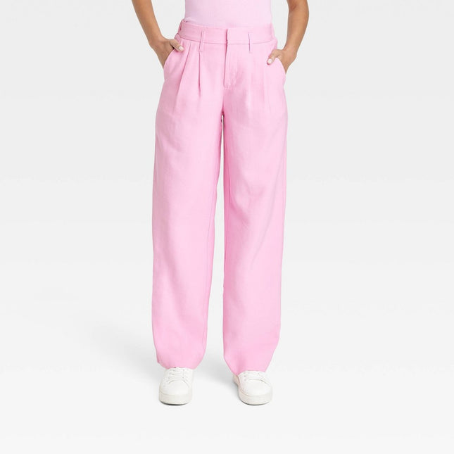Women's High-Rise Straight Trousers - A New Day™ Pink 10 Long