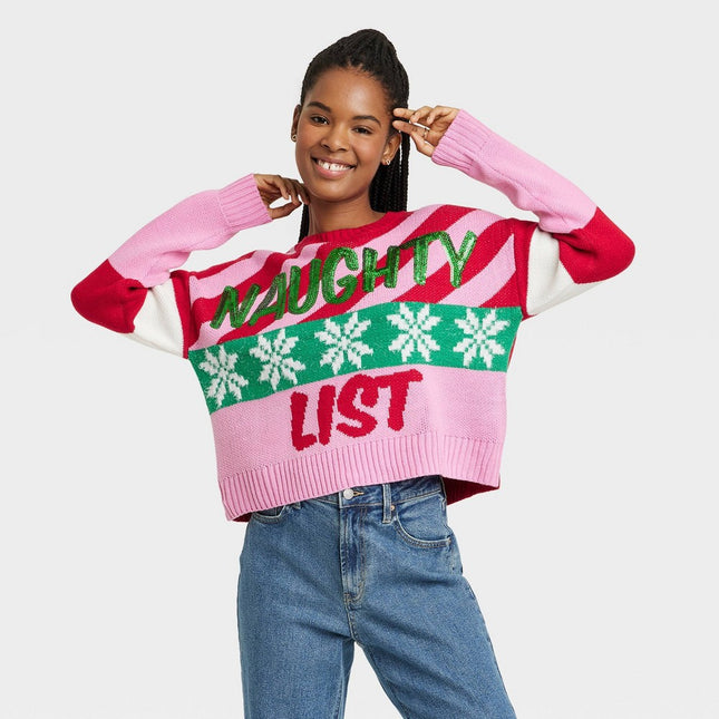 Women's Naughty List Graphic Sweater - L