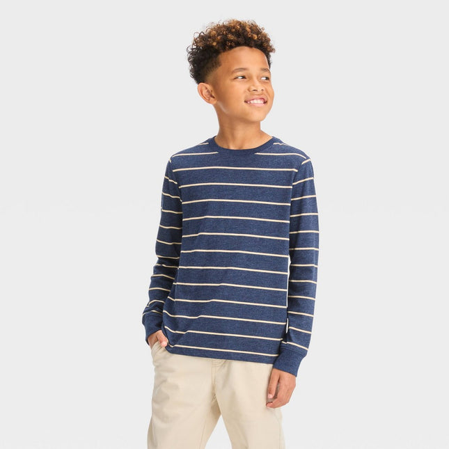 Boys' Long Sleeve Striped T-Shirt - Cat & Jack™ Navy Blue XXL