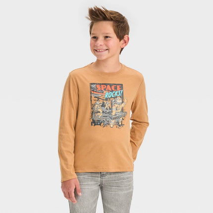 Boys' Long Sleeve 'Space Rocks!' Graphic T-Shirt - Cat & Jack™ Light Brown L