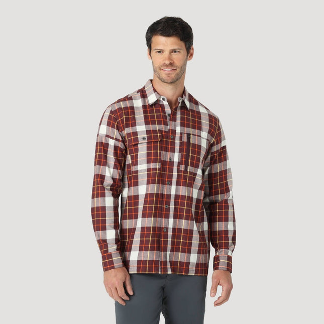 Wrangler Men's Regular Fit ATG Plaid Long Sleeve Button-Down Shirt - Red/White S