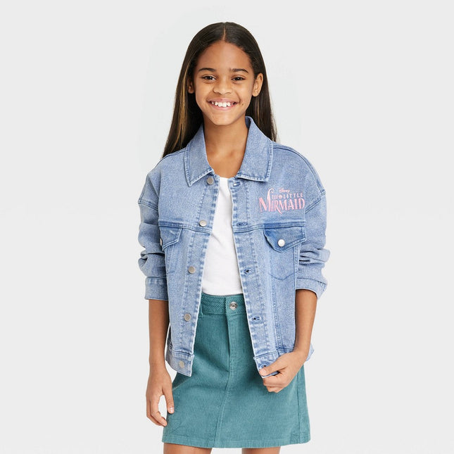 Girls' Disney Princess Little Mermaid Jean Jacket - Light Blue M