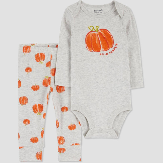 Carter's Just One You® Baby 'Hello Pumpkin' Halloween Top and Bottom Set - Orange/Gray 12M