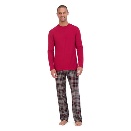 Hanes Originals Men's 2pc Plaid Comfort Fleece Sleep Pajama Set - Red/Black L