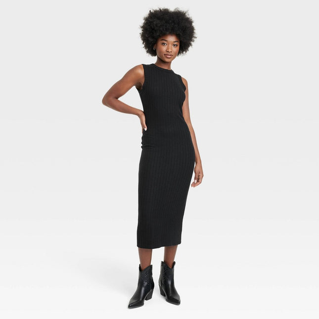 Women's Rib Knit Midi Dress - Universal Thread™ Black M