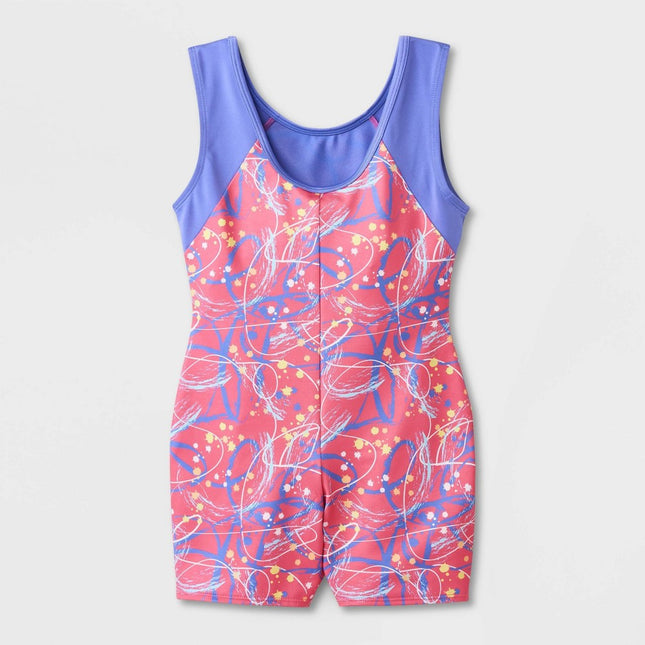 Cat & Jack Small (6/7) Pink & Periwinkle Blue Gymnastics Leotard w/ Keyhole Back