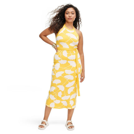 Women's Halter Tie Neck Ginkgo Yellow Sweaterknit Midi Dress - DVF for Target S