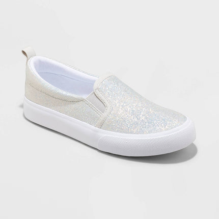 Girls' Allison Slip-On Glitter Sneakers - Cat & Jack Silver 3