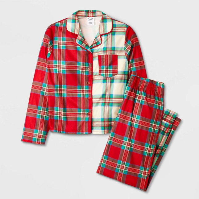 Girls' 2pc Flannel Long Sleeve Button Up Pajama Set - art class™ Red L