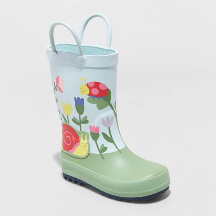 Toddler Girls' Saylor Floral Print Rain Boots - Cat & Jack™ Blue/Green 11T