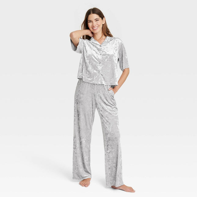 Women's Luxe Velour Pajama Set - Stars Above™ Silver L