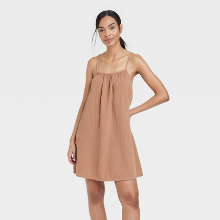 Women's 100% Cotton Gauze Sleep Dress - Stars Above™ Brown XS