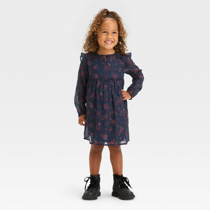 OshKosh B'gosh Toddler Girls' Floral Long Sleeve Dress - Navy Blue 3T