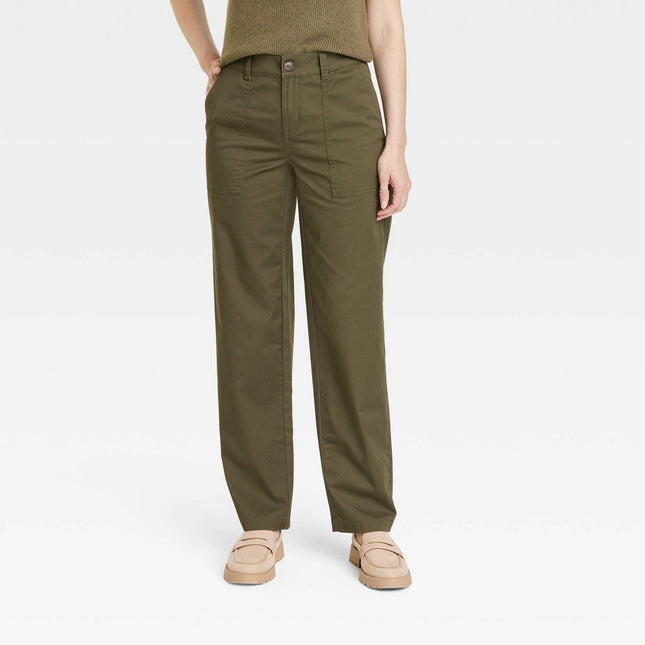 Women's High-Rise Slim Regular Fit Full Pants - A New Day™ Olive 8