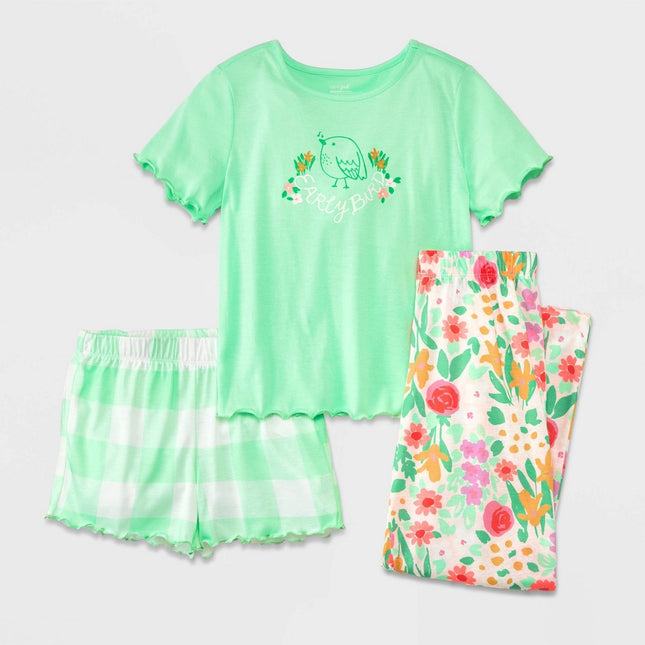 Girls' 3pc Short Sleeve Pajama Set - Cat & Jack™ Light Green M