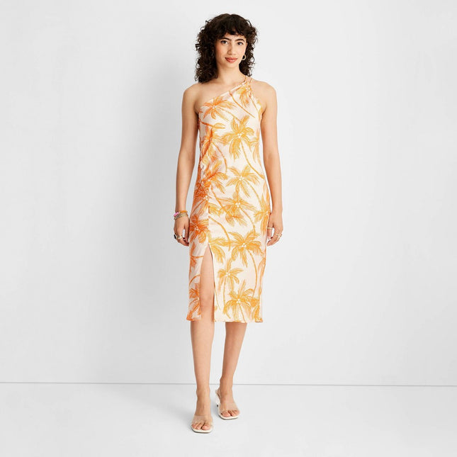 Women's One Shoulder Midi Slit Dress - Future Collective™ with Alani Noelle Peach Orange S