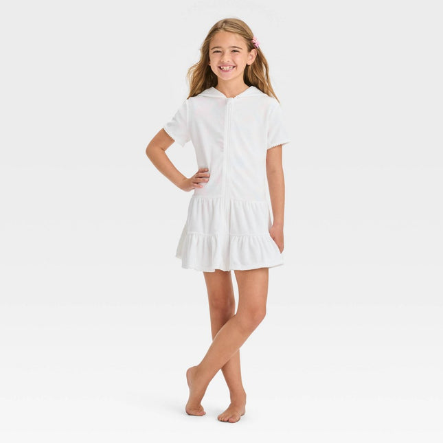 Girls' Solid Terry Cover Up Dress - Cat & Jack™ White L