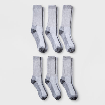 Fruit of the Loom Men's 6pk Work Gear Open Pack Crew Socks - Gray 6-12