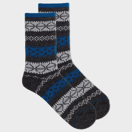 Alaska Knits Women's Larger Fair Isle Wool Blend Crew Socks - Blue 4-10