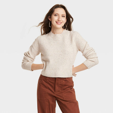 Women's Crew Neck Cashmere-Like Pullover Sweater - Universal Thread™ Cream XS