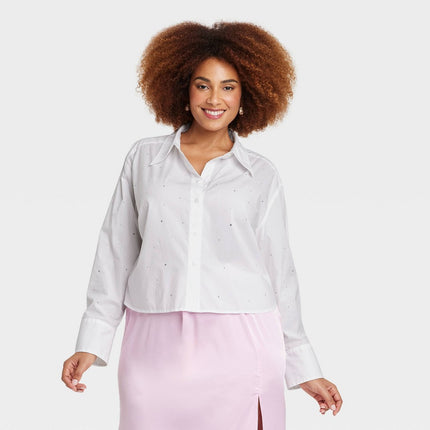 Women's Embellished Button-Down Shirt - A New Day™ White XXL