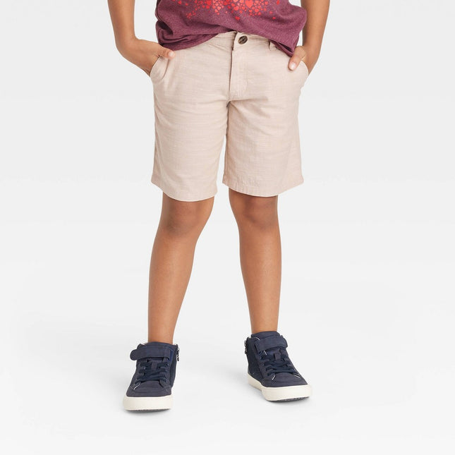 Boys' Flat Front 'Above The Knee' Chambray Shorts - Cat & Jack™ Beige 12 Husky