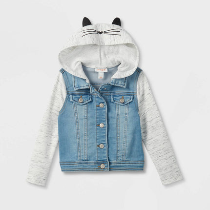 Toddler Girls' Cat Hood Denim Jacket - Cat & Jack™ Medium Wash 12M