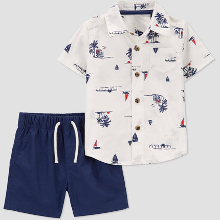 Carter's Just One You® Baby Boys' Sailboats Top & Bottom Set - White/Blue Newborn