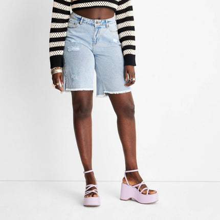 Women's Lightly Distressed Bermuda Denim Shorts - Future Collective™ with Alani Noelle Medium Wash 6