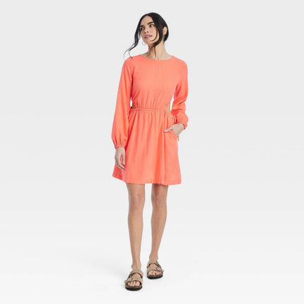 Women's Balloon Long Sleeve Mini A-Line Dress - Universal Thread™ Coral Red M