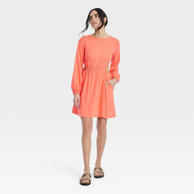 Women's Balloon Long Sleeve Mini A-Line Dress - Universal Thread™ Coral Red M