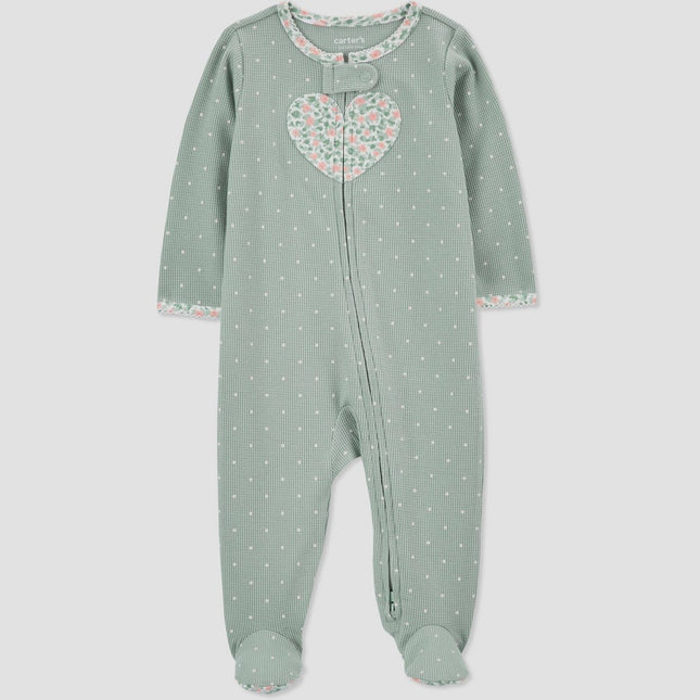Carter's Just One You®️ Baby Girls' Heart Footed Pajama - Green 3M