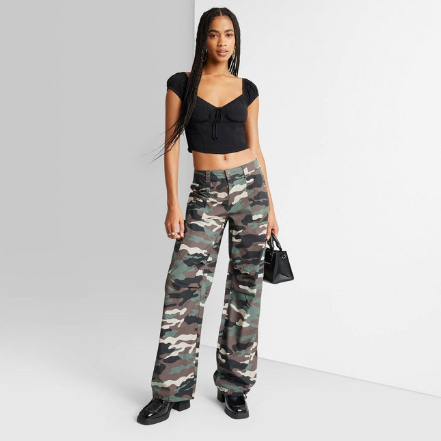 Women's Mid-Rise Parachute Pants - Wild Fable™ Olive Green Camo S