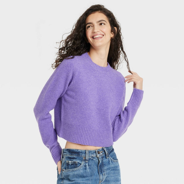 Women's Crew Neck Cashmere-Like Pullover Sweater - Universal Thread™ Purple XS