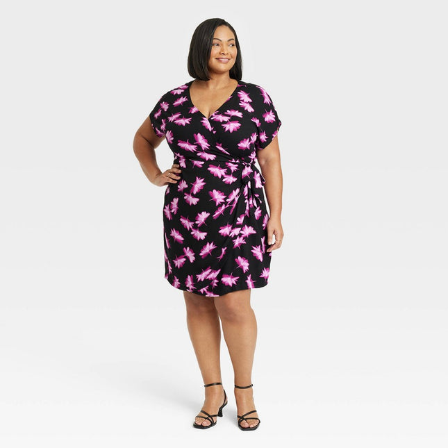 Women's Dolman Short Sleeve Wrap Dress - Ava & Viv™ Purple Floral 3X