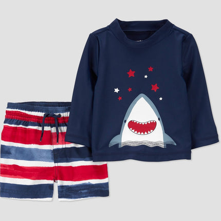 Carter's Just One You® Baby Boys' 2pc Shark Rash Guard Set - Blue 6M