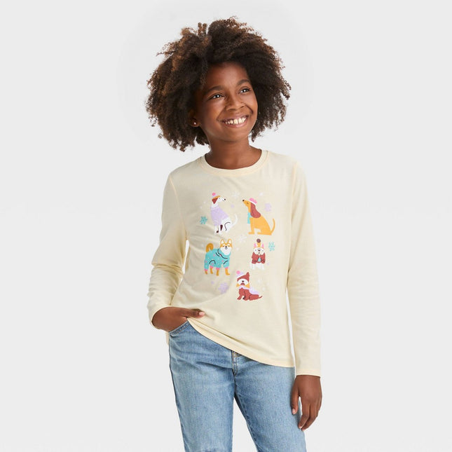Girls' Long Sleeve 'Snow Dogs' Graphic T-Shirt - Cat & Jack™ Ivory L