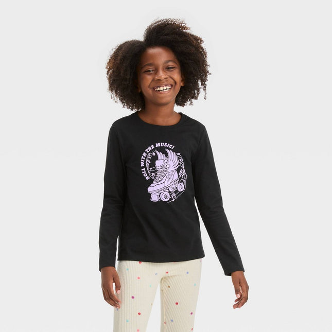 Girls' Long Sleeve 'Roller Skate' Graphic T-Shirt - Cat & Jack™ Black XS