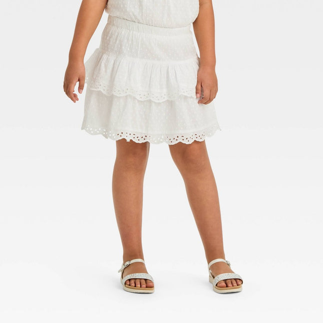 Girls' Tiered Woven Pull-On Skirt - Cat & Jack™ White XL