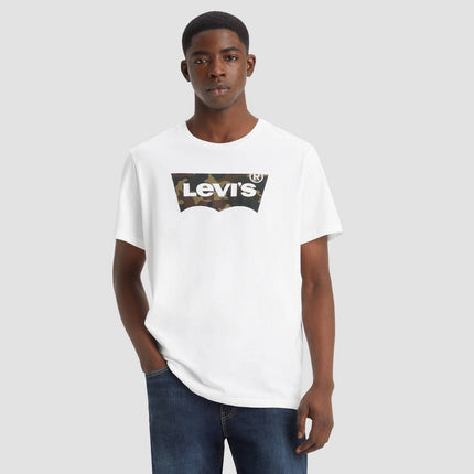 Levi's® Men's Classic Fit Short Sleeve Camo Batwing Logo Crewneck T-Shirt - White XXL: 100% Cotton, Adult & Teen Basic Tee