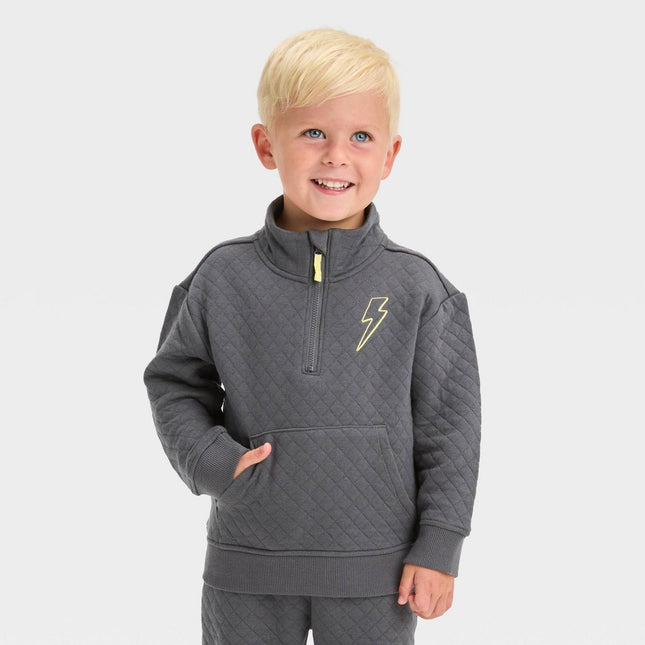 Grayson Mini Toddler Boys' Quilted Half Zip Pullover Sweatshirt - Charcoal Gray 4T